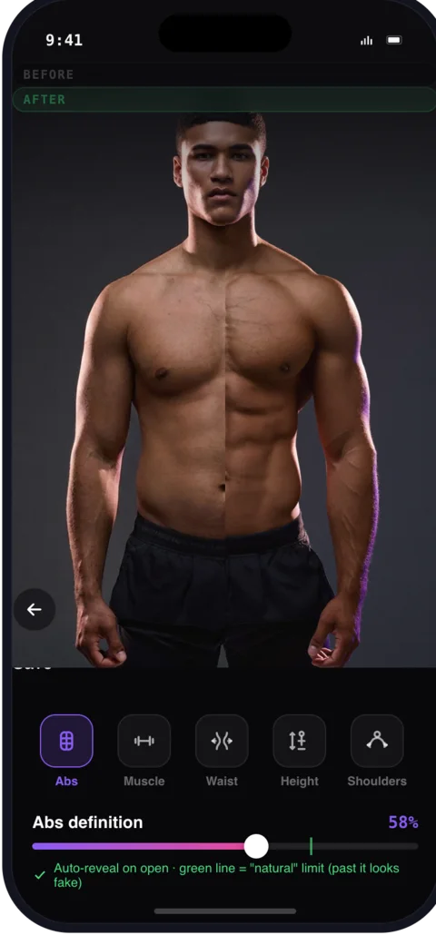 Body sculpt screen adding abs and muscle in the Chisel body editor
